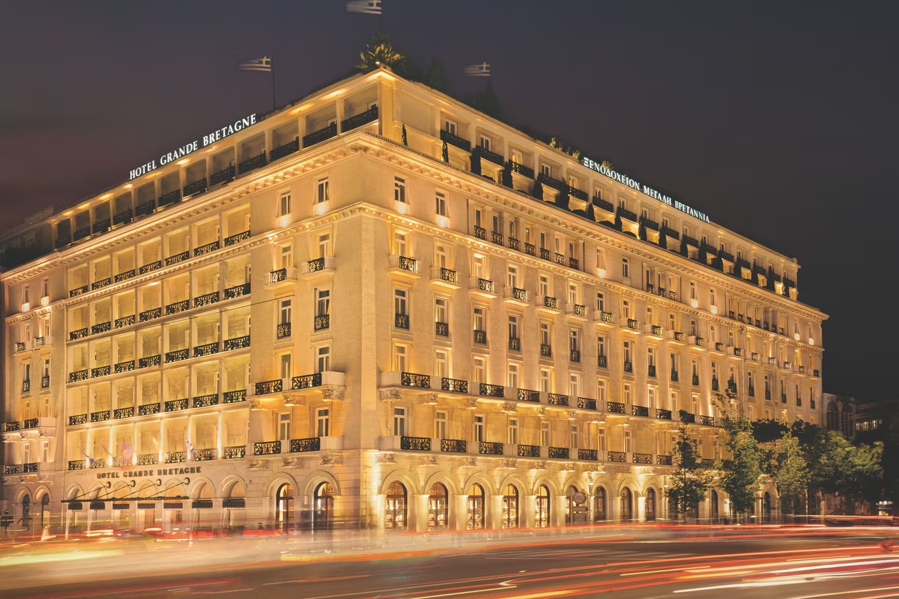 Hotel Grande Bretagne illuminated at night